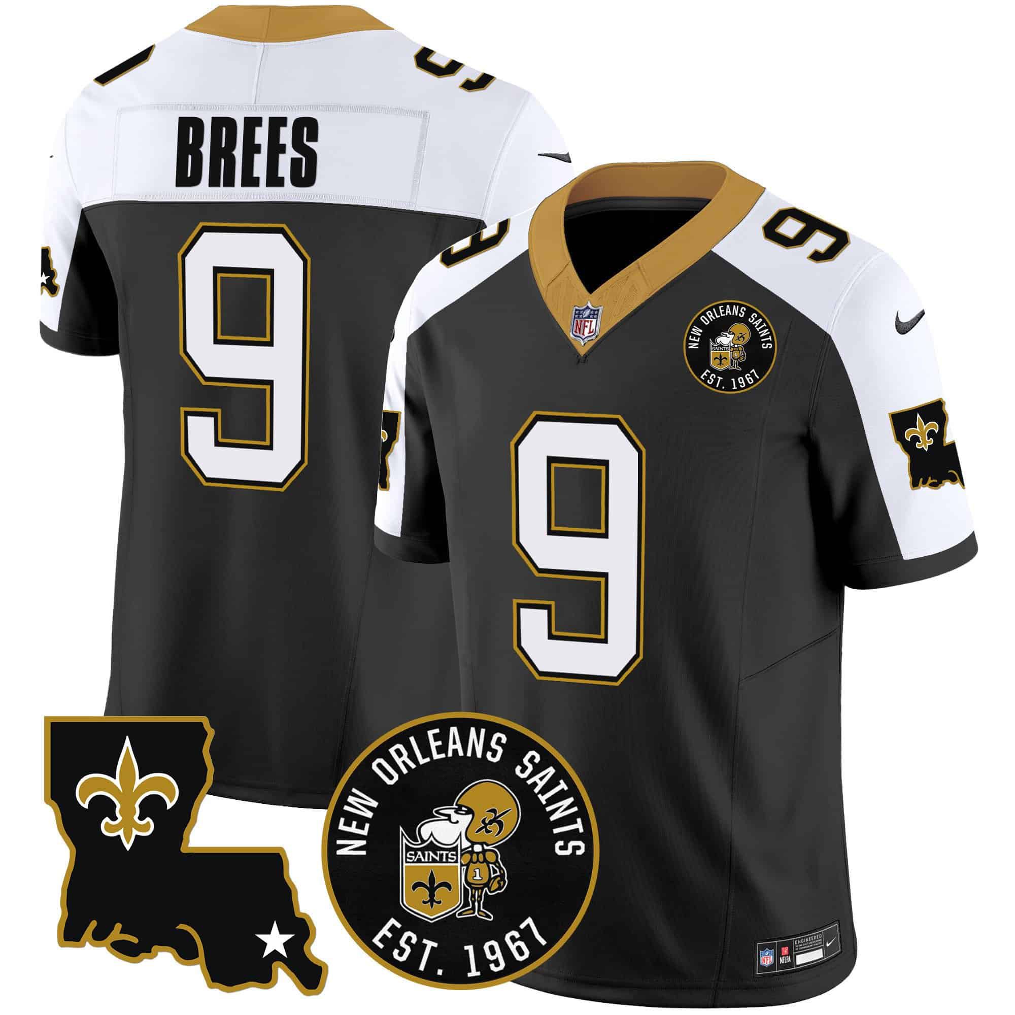 Men New Orleans Saints 9 Brees Black 2024 Nike 1967 Patch Vapor Limited NFL Jersey